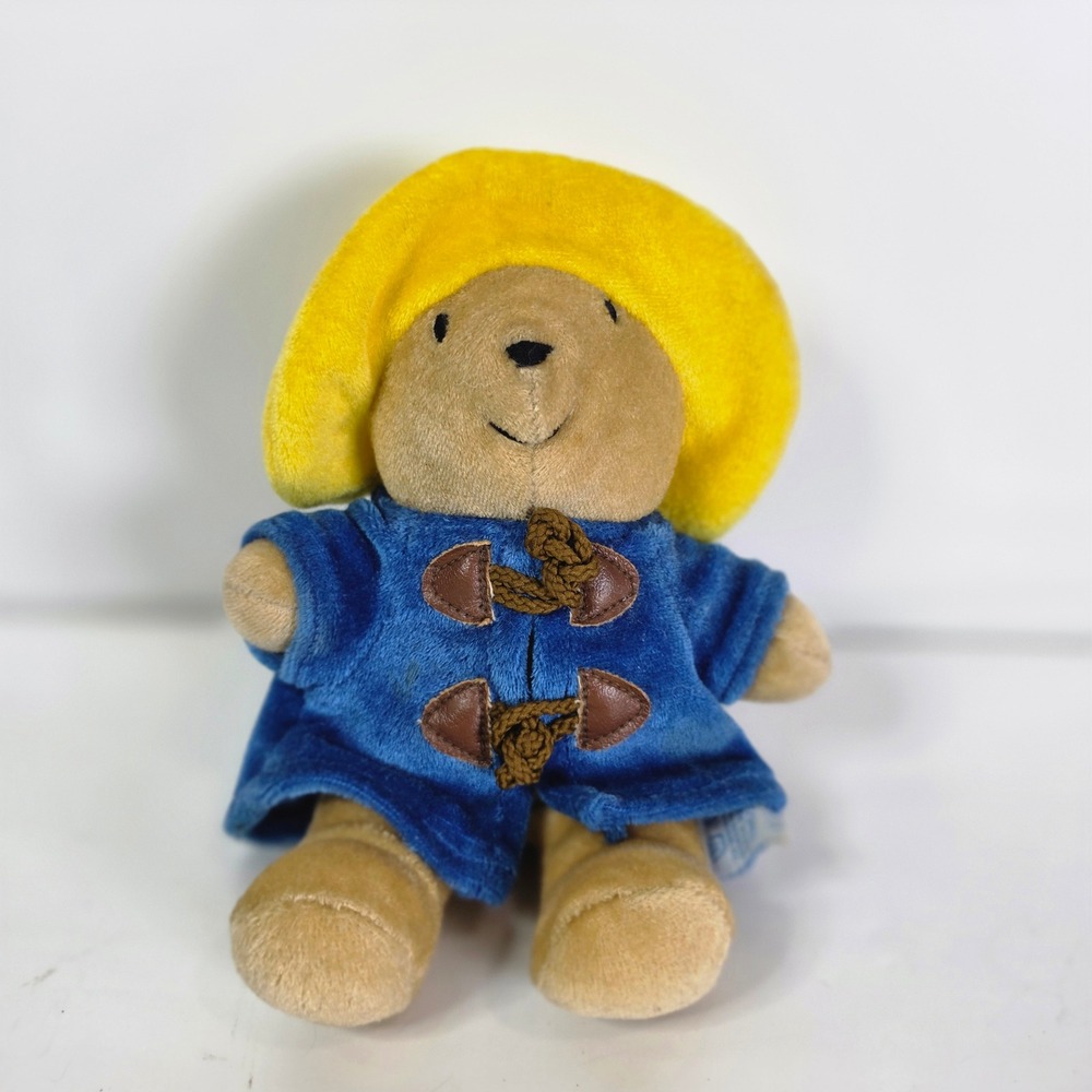 Vintage Eden Toys Paddington Bear Plush Yellow Hat Blue Toggle Coat Stuffed 8in
